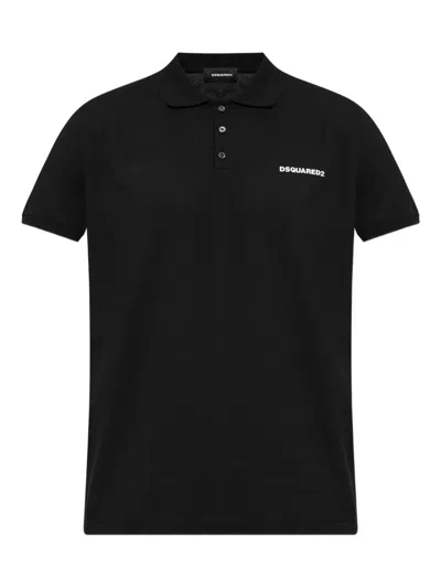 Dsquared2 Black Polo Shirt With Classic Collar And Logo Lettering On The Front In Cotton Woman