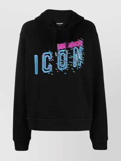 DSQUARED2 PIXELATED ICON GRAPHIC HOODIE WITH RIBBED FINISH