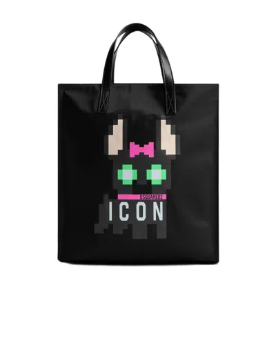 Dsquared2 Pixelated-print Tote Bag In Black