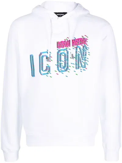 Dsquared2 Pixeled Icon Cool Fit Hoodie Clothing In White