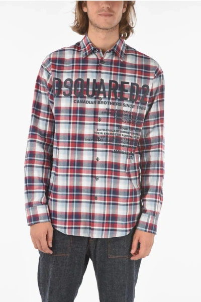 Dsquared2 Logo Print Check Cotton Flannel Shirt In Red