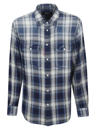 Dsquared2 Plaid Cotton Shirt With Flap Pockets In Multi