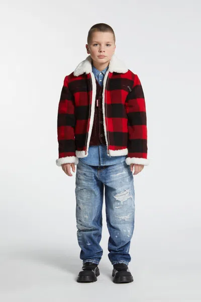 Dsquared2 Plaid Flannel Shearling Jacket In Red