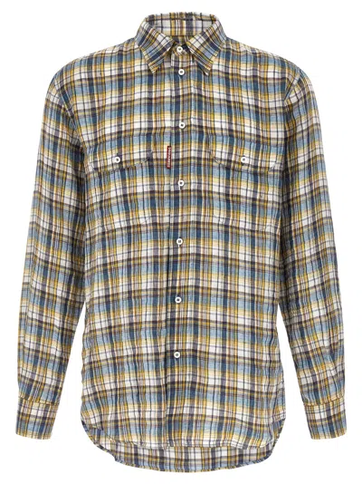Dsquared2 Plaid Linen Shirt In Blue