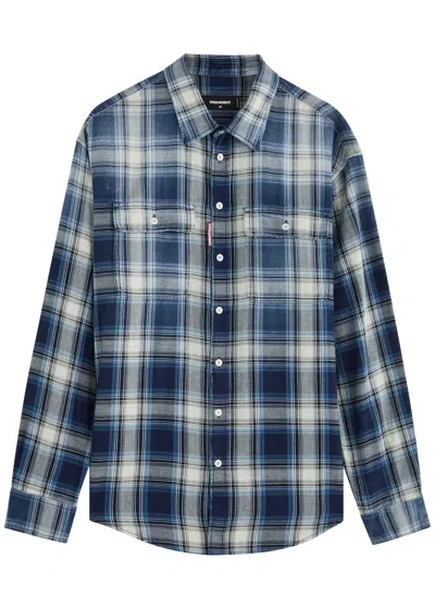 Dsquared2 Plaid-print Distressed Cotton Shirt In Col. 001f
