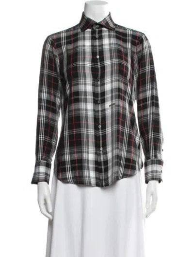 Pre-owned Dsquared2 Plaid Print Long Sleeve Button-up Top In Green