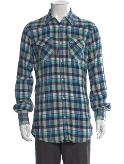 Pre-owned Dsquared2 Plaid Print Long Sleeve Western Shirt In Blue