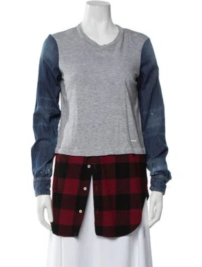 Pre-owned Dsquared2 Plaid Print V-neck Top In Blue/white