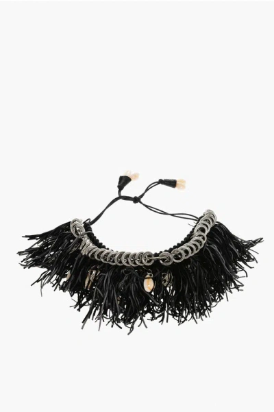 Dsquared2 Plastron Necklace Cow Girl In Suede And Metal With Fringes A In Multi
