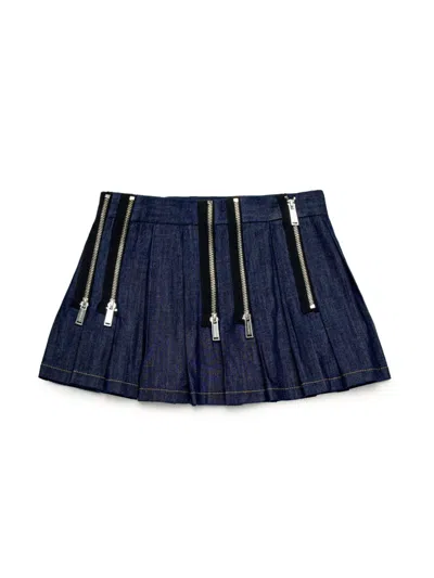 Dsquared2 Kids' Pleated Denim Mini Skirt In Blue