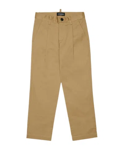Dsquared2 Kids' Pleated Logo-plaque Trousers In Neutral