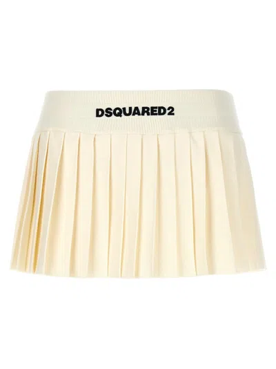 Dsquared2 Pleated Mini Skirt In Beige