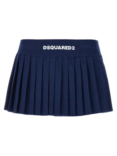 Dsquared2 Viscose Knit Logo Pleated Mini Skirt In Azul