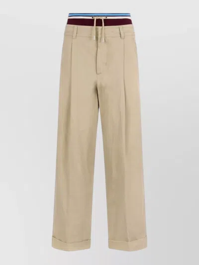 Dsquared2 Pleated Trousers Cuffed Hem Belt Loops Pockets In Neutral