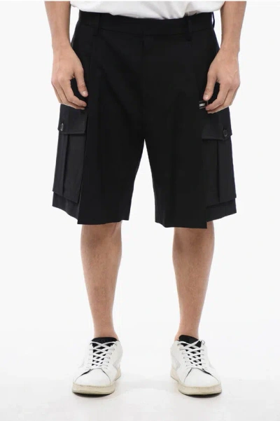Dsquared2 Pleated Varsity Cargo Shorts In Black