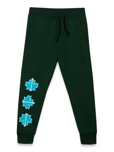 Dsquared2 Kids' Plush Pants Leaf Logo On Front Leg In Green