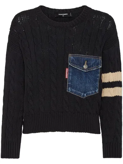 Dsquared2 Pocket Cable-knit Jumper In Black