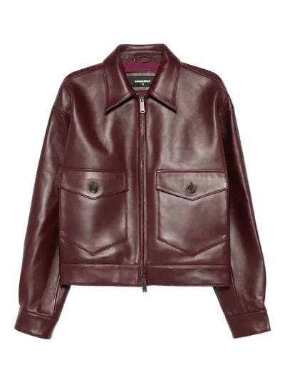 Dsquared2 Pocket Leather Jacket In Brown