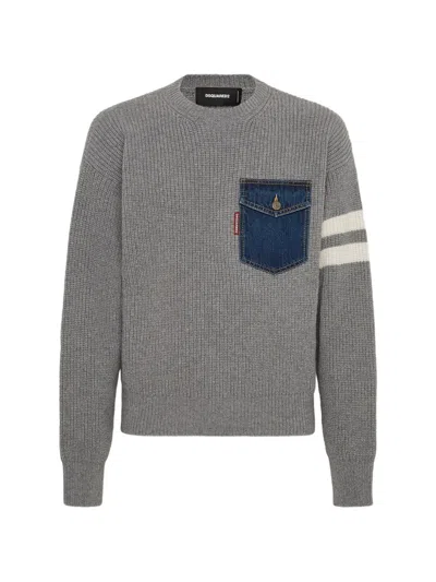 Dsquared2 Pocket Stripe Sweater In Gray
