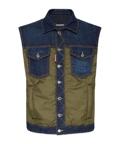DSQUARED2 DSQUARED2 DARK URBAN WASH DENIM PUFFER VEST
