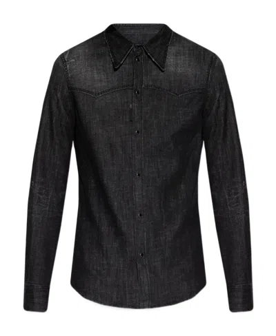 Dsquared2 Pointed-collar Denim Shirt In Black