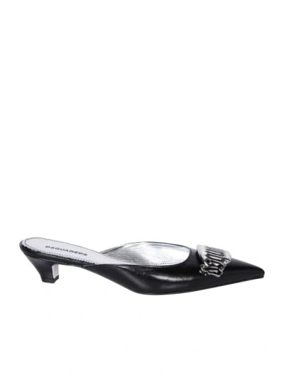 Dsquared2 Pointed Toe Leather Mules In Black