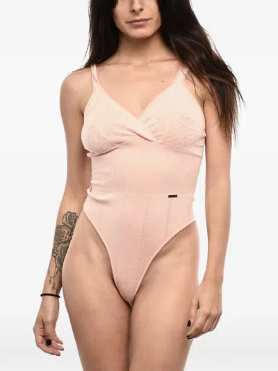 Dsquared2 Pointelle-knit Sleeveless Bodysuit In Pink