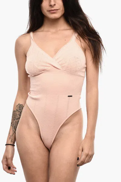 Dsquared2 Pointelle-knit Sleeveless Bodysuit In Pink