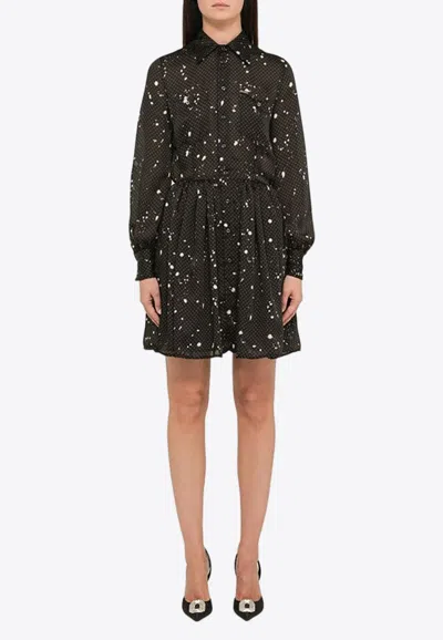 Dsquared2 Polka-dot Paint-splatter Mini Shirt Dress In Black