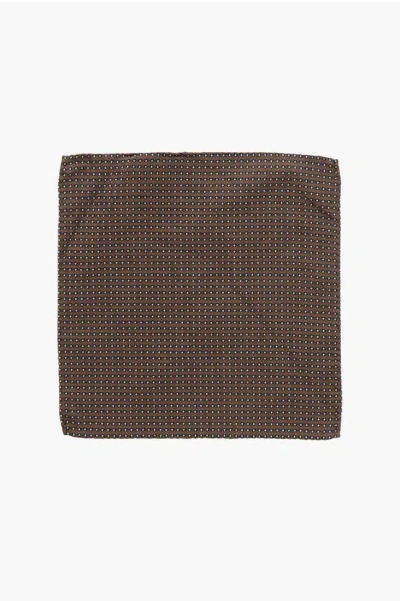Dsquared2 Polka Dot Patterned Silk Blend Pocket Square In Brown