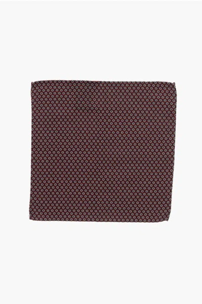 Dsquared2 Polka Dot Patterned Silk Blend Pocket Square In Burgundy