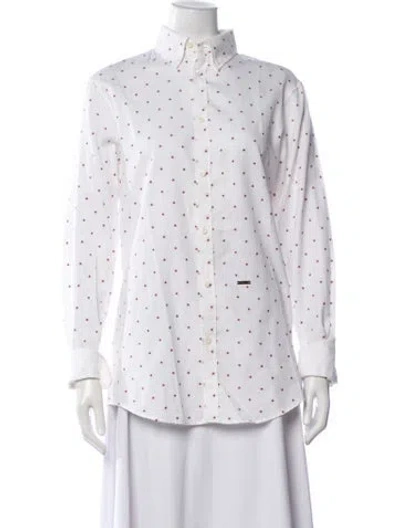 Pre-owned Dsquared2 Polka Dot Print Long Sleeve Button-up Top In White