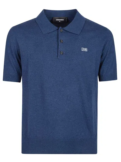 Dsquared2 Cotton Knit Polo In Blue