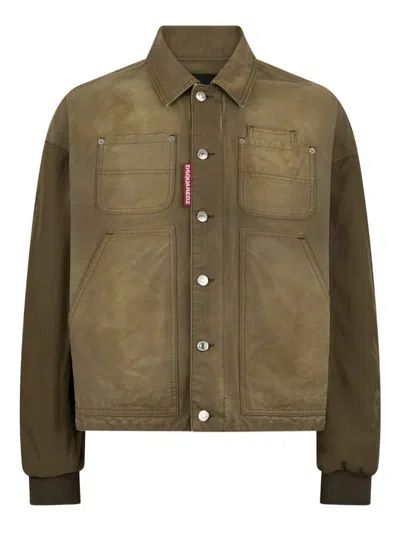 Dsquared2 Polo-collar Long-sleeve Jacket In Green