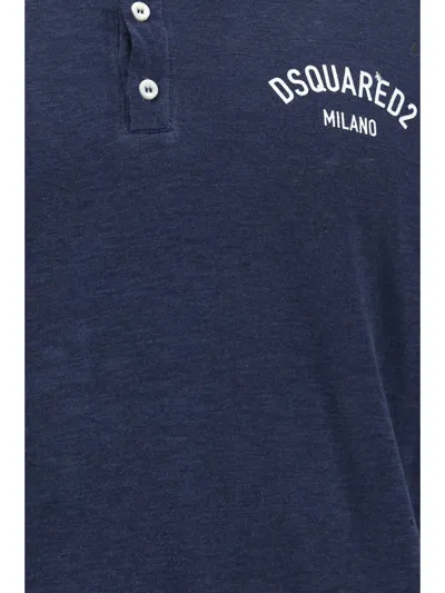 Dsquared2 Logo-print Cotton Blend Polo Shirt In Blue