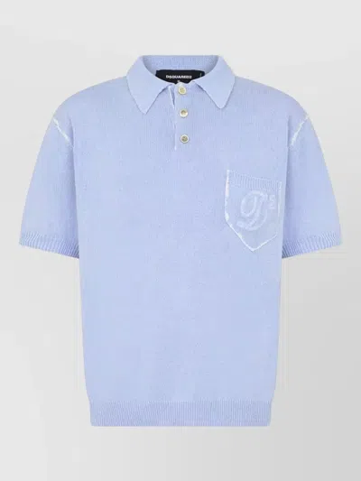 Dsquared2 Silk-nylon Blend Polo Shirt With Ribbed Hem In Blue