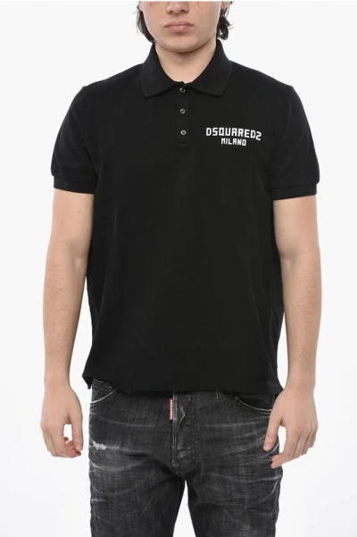 Dsquared2 Polo Tennis Fit Solid-color With Embossed Logo In Black