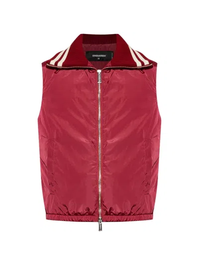 Dsquared2 Polyamide Bordeaux Gilet Vest In Animal Print