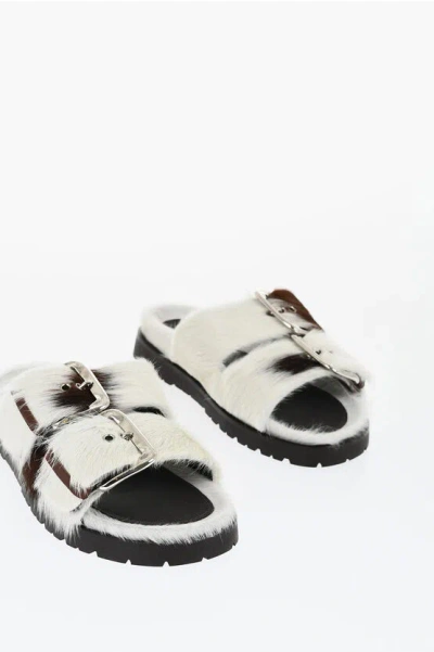 Dsquared2 Pony Hair Rock Your Road Sliders With Double Buckle In White