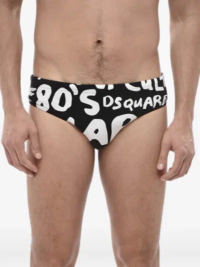 Dsquared2 Pop 80's Logo-print Elasticated Swimming Trunks In Black