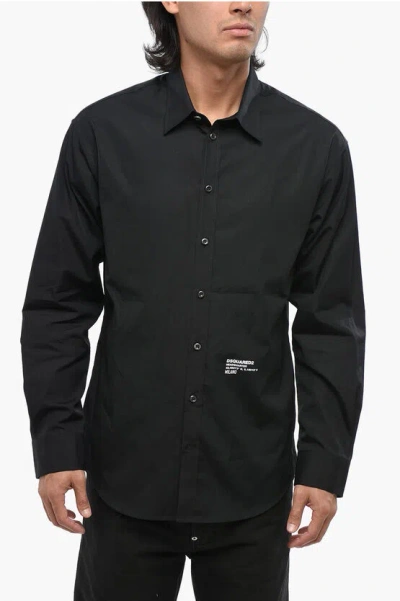 Dsquared2 Popeline Headquarter Shirt With Standard Collar In Black
