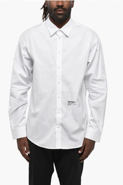 Dsquared2 Popeline Headquarter Shirt With Standard Collar In White
