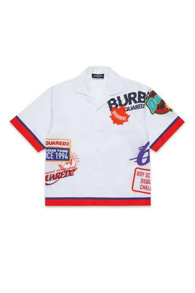 Dsquared2 Kids' Poplin Bowling Shirt With Urban Graphics In White