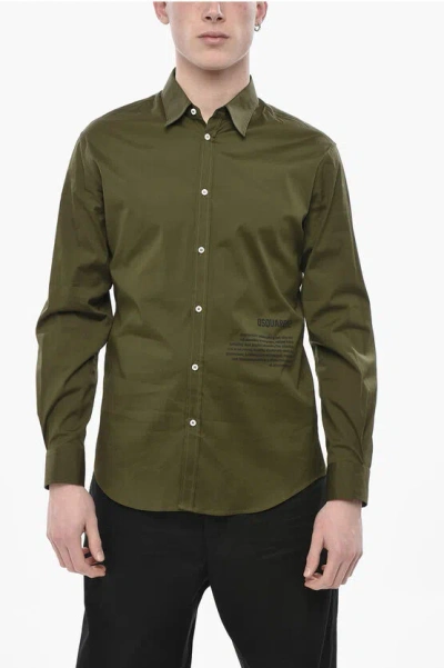 Dsquared2 Poplin Shirt Philosophy With Print In Green
