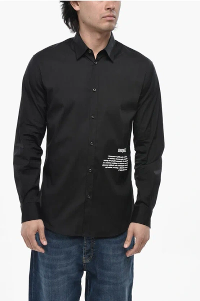 Dsquared2 Poplin Shirt Philosophy With Print In Black