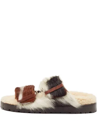 Pre-owned Dsquared2  Calf Hair Shearling Sandals In Brown