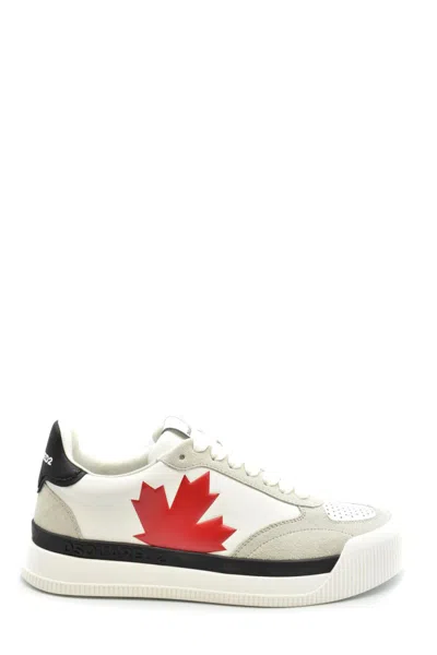 Dsquared2 Premium Leather Sneakers With Maple Leaf Emblem In White