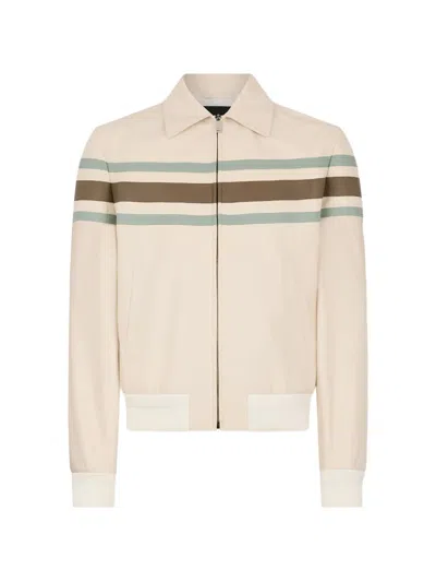 Dsquared2 Preppy Striped Leather Jacket In Neutral