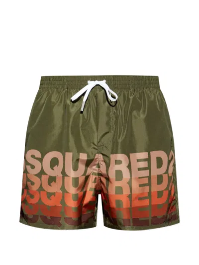 Dsquared2 Print Drawstring Swim Shorts In Green