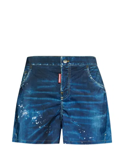 Dsquared2 Print Swim Shorts In Blue